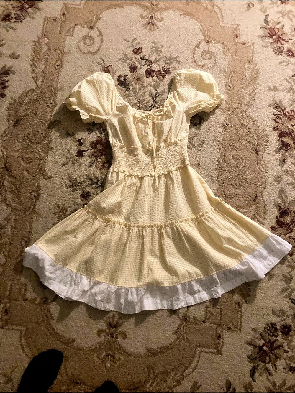 Francesca’s gingham picnic sundress with hand-sewed eyelet ruffle